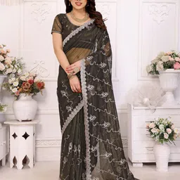 Moda Rapido WomenFloral Embroidered Pure Chiffon Saree-image-56