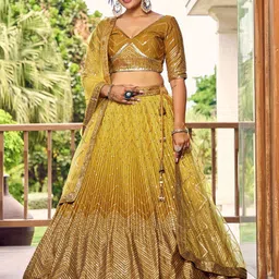 ODETTE Embellished Sequinned Semi-Stitched Lehenga & Unstitched Blouse With Dupatta-picture-8