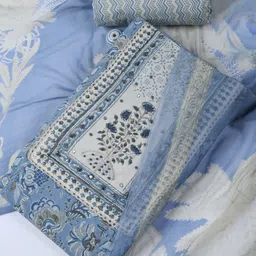 Meena Bazaar Floral Printed Mirror Work Unstitched Dress Material-78