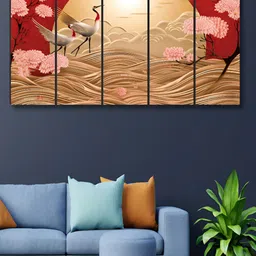 Myntra Elegant Homes Red & Gold-Toned 5 Pieces Birds and Animals MDF Wooden Wall Art-image-91