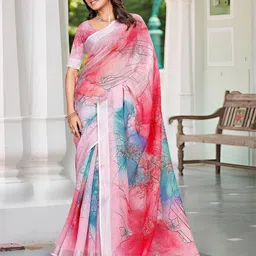 Mitera Floral Printed Zari Saree-image-87