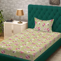 KLOTTHE Green Cartoon Printed 400 TC Pure Cotton Single Bed Sheet Set 2.25 m X 1.50 m-image-23