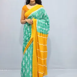 JAIPURI PRINT Ethnic Motif Pure Cotton solid Border Saree-12