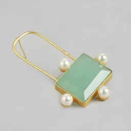 Anouk Gold Plated Artificial Stones Studded & Pearls Beaded Square Drop Earrings image 4