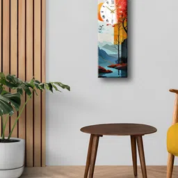 OLIVE TREE Grey & Orange Printed Wooden Contemporary Analogue Wall Clock-1
