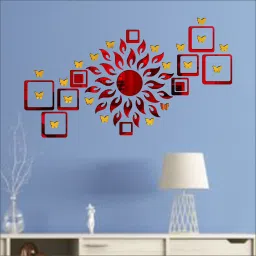 Sun Flame 12 Square Red With 20 Butterfly Golden 3D Acrylic Mirror Wall Sticker Decoration for Kids Room/Living Room/Bedroom/Office/Home Wall Pack of 57-image-4