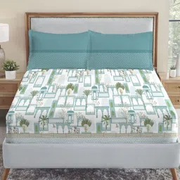 MYTRIDENT Blue & White 210 TC King Bedsheet with 2 Pillow Covers-image-49