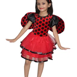 Kaku Fancy dresses Kids Printed Lady Bird Insect Costume Frock With Wings & Hairband-image-15