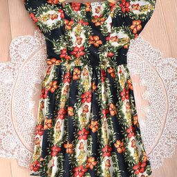 BAESD Floral Print Flutter Sleeve Fit & Flare Dress-6