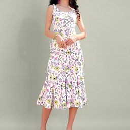 Dream Beauty Fashion Women Floral Print Round Neck A-Line Midi Dress-image-79