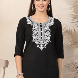 Clora Creation Women Floral Embroidered Thread Work Woollen Kurta-image-67