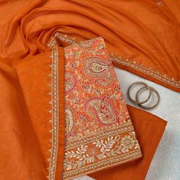 Koskii Paisley Embroidered Beads And Stones Unstitched Dress Material-image-85