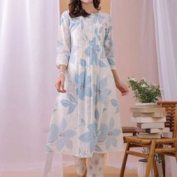Fourleaf Women Floral Printed Regular Pure Cotton Kurta with Trousers-picture-45