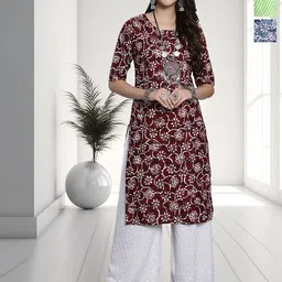 HERE&NOW Selection Of 3 Floral Printed Round Neck Straight Kurtas-image-84