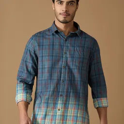 SNX Tartan Checked Spread Collar Tailored Fit Casual Shirt-image-69