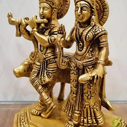 Aakrati Yellow Lord Radha Krishna Idol Brass Showpiece-image-9