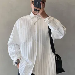 StyleCast Men Standard Oversized Fit Spread Collar Textured Casual Shirt-image-21