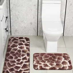 2 Pcs Brown Petal Soft Anti Skid  Bathmat & Runner-9
