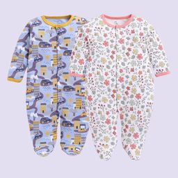 BABY GO Infants Pack Of 2 Floral Printed Pure Cotton Sleepsuit-picture-14
