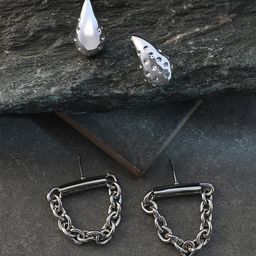 SOHI Set Of 2 Silver-Plated Chain Teardrop Drop Earrings-17