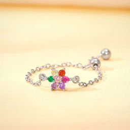 GIVA 925 Sterling Silver All My Colours Chain Rhodium-Plated CZ Studded Adjustable Ring-42