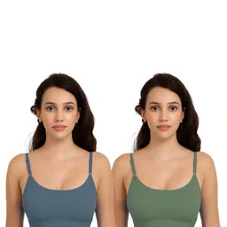 Women Cotton Dark Green,Green Non Padded Non-Wired Lingerie Bra Sport wear Gym Crop Tank Top-image-58