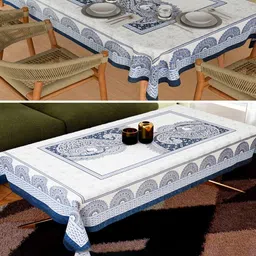 Myntra Elegant Homes 2 Pieces Blue & White Floral Printed 6-Seater Cotton Table Cover Set-22