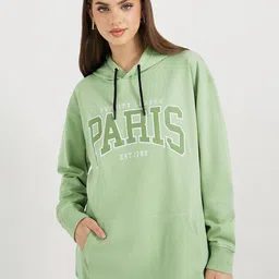 Styli Women Regular Fit Longline Embroidered Slogan Hoodie-7