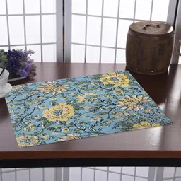 Texstylers 6-Pcs Blue & Yellow Floral Printed Cotton Table Placemats-24