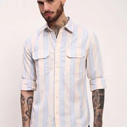 SHOWOFF Men Comfort Slim Fit Spread Collar Vertical Striped Cotton Casual Shirt-image-58