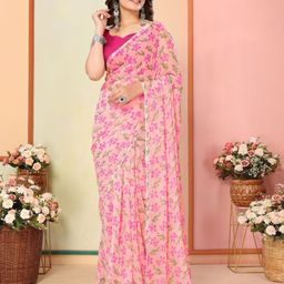 PMD Fashion Floral Printed Gotta Patti Pure Georgette Ready to Wear Saree-13
