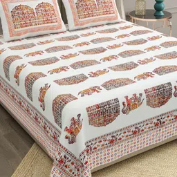 The Craft Monk Multicoloured & White King Bedsheet with 2 Pillow Covers-image-67