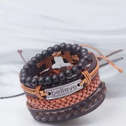 UNIVERSITY TRENDZ Men 4 Leather Antique Wraparound Bracelet-image-60