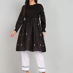 Shiv ali apparels Women Ethnic Motifs Embroidered Regular Thread Work Pure Cotton Kurta with Trousers-53