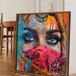 Myntra Elegant Homes Red & Blue Masked Girl Printed Canvas Wall Art-image-54