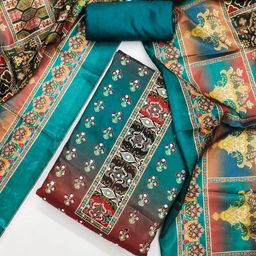HE VAHLA Ethnic Motifs Printed Mirror & Diamond Work Silk Unstitched Dress Material-image-73