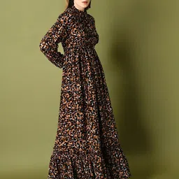 Jash Creation Animal Print Puff Sleeve Fit & Flare Maxi Dress-image-100
