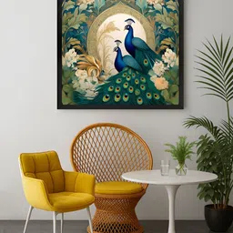 999Store Green & White Peacocks Printed Canvas Wall Art-image-52