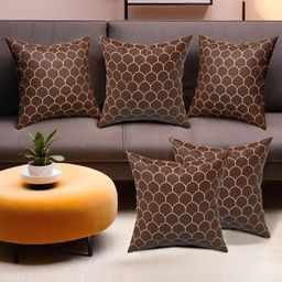 Aura Brown Set of 5 Geometric Velvet Square Cushion Covers-16