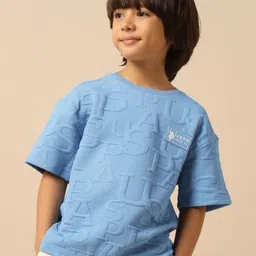 U.S. Polo Assn. Kids Boys Brand Logo Self Design Round Neck Cotton Boxy T-shirt-picture-35
