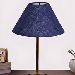 Aura Blue & Brown Textured Metal Frustum Shaped Table Lamp-9