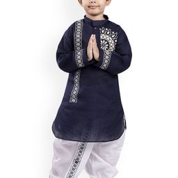 BAESD Boys Floral Yoke Design Mandarin Collar Kurta With Dhoti Pants-14