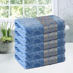 Kuber Industries Blue & Yellow 5 Pieces Printed Cotton 450 GSM Bath Towel-image-21