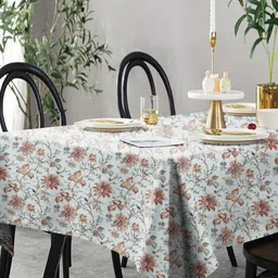 CASABLEU Blue & Brown 2 Pieces Floral Printed 6 Seater Table Cover-19