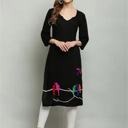 MALLORY WINSTON Animal Embroidered Notch Neck Straight Kurta-48