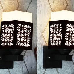Gojeeva Black & White 2 Pieces Textured Wooden Square Shaped Wall Lamps-picture-35