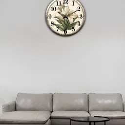 OLIVE TREE Wooden Wall Clock Cream & Green Printed Round Contemporary Wall Clock-image-30
