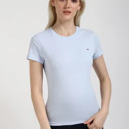Tommy Hilfiger Women Solid Round Neck Cotton Slim Fit T-shirt-image-54