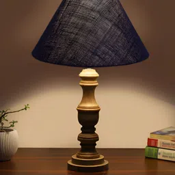 Aura Blue Wood Traditional Frusturical Shaped Table Lamp-15