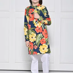 THE PONY & PEONY CO. Boys Floral Printed Pure Cotton Kurta with Pyjamas-picture-48
